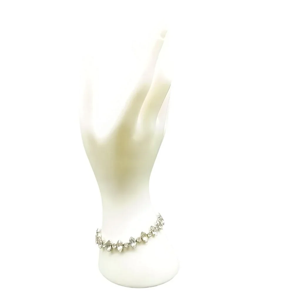 Elegant Glamorous Vintage Silver Tone Rhinestone Bracelet 6.75